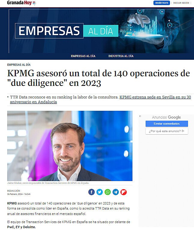 KPMG asesor un total de 140 operaciones de